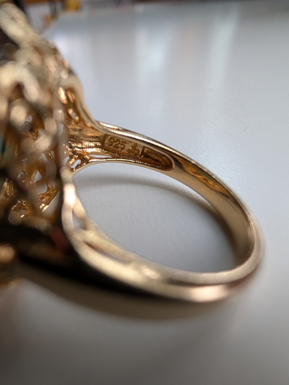 Sleeping Beauty Turquoise Halo 925 Sterling Silver Gold Plated Cocktail Ring, 7 - Picture 4 of 13